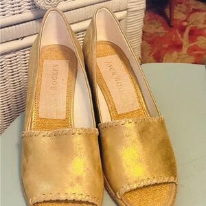 Jack Rogers metallic gold wedges, size 8, woven sandals